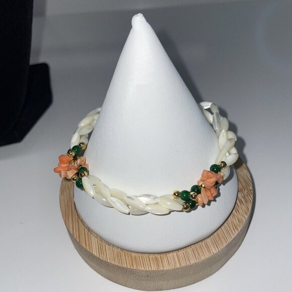 VTG Muli-Strand Rice Twisted Mother of Pearl Jade Coral Necklace & Bracelet N6 - Picture 3 of 11